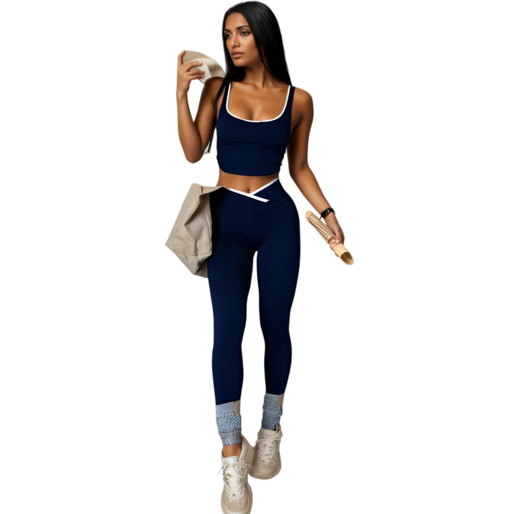 2Pcs Workout Set Sleeveless Bra Yoga Suit Crop Tank Top and High Waist Leggings